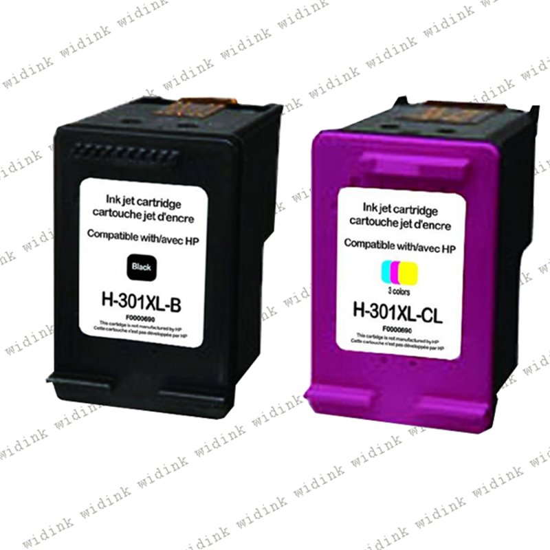 Lot de 2 Cartouches compatibles HP 301 XL (Noire+Couleur)