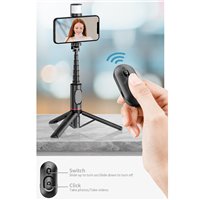 Techsuit - Selfie Stick (Q12S) - Télécommande Bluetooth et support pour trépied - Noir