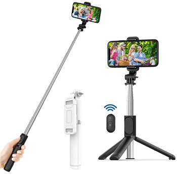 Techsuit - Selfie Stick (Q01) - avec télécommande Bluetooth et support pour trépied - Blanc