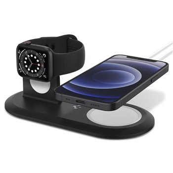 Spigen - Support Chargeur MagFit Duo - pour Apple Phone et Watch, Compatible MagSafe - Noir